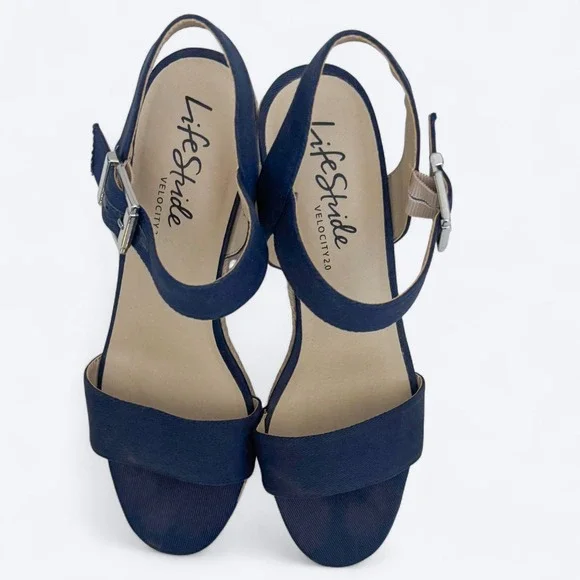 LifeStride Womens Tango 2 Navy Espadrille Ankle Strap Wedge Sandals Size 10M - Picture 3 of 11